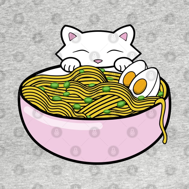 Funny cat eating yummy ramen noodles by Purrfect